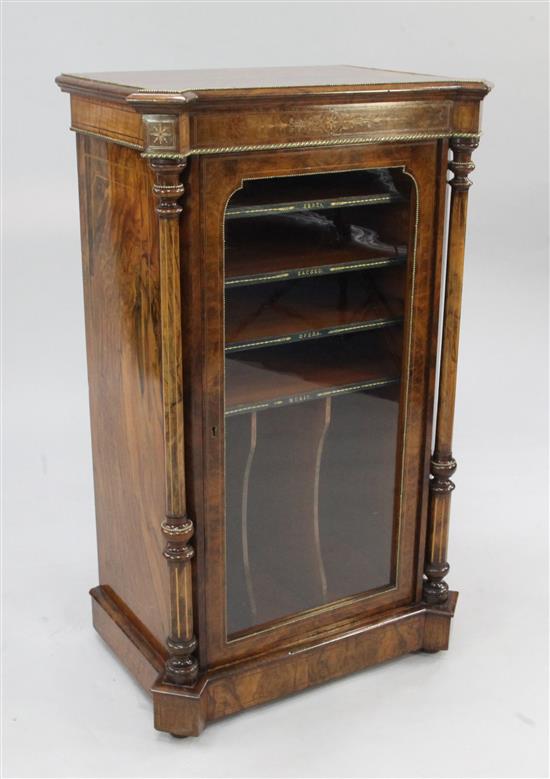 A Victorian walnut, marquetry inlaid and ormolu mounted music cabinet, W.2ft .5in.